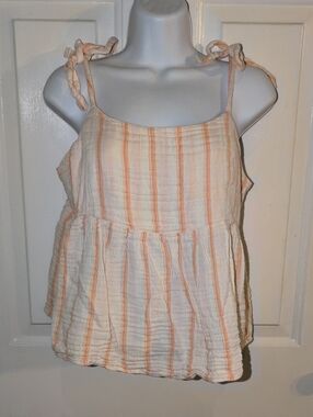 Old Navy White & Peach Striped Tie-Shoulder Peplum Camisole